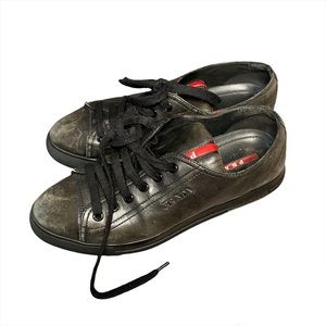 Prada Sport Black Leather Low Top Sneakers